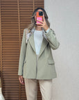 Haki Kolu Katlamalı Blazer Ceket