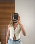 Beatriz Çizgili Yelek Natural