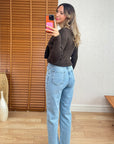 Yıkama Detaylı Mavi Straight Jean