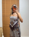 Kahverengi Desenli Saten Pantolon Takım