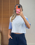 Çizgili Poplin Detaylı T-shirt