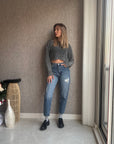 Yırtık Detaylı Denim Pantolon Mavi
