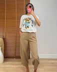 Dikiş Detaylı Gabardin Kumaş Pantolon -Camel