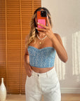 Straplez Crop Bluz Mavi