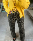 ZR Leopar Desen Straight Jean Pantolon