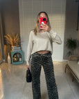 ZR Leopar Desen Straight Jean Pantolon