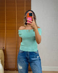 Bardot Yaka Fitilli İnce Triko-Mint