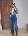 Leopar Mini Blazer Ceket
