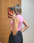 Modal Karışımlı Crop Top-Pembe