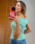 Bardot Yaka Fitilli İnce Triko-Mint
