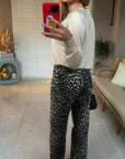 ZR Leopar Desen Straight Jean Pantolon