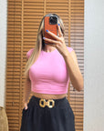 Modal Karışımlı Crop Top-Pembe