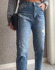Yırtık Detaylı Denim Pantolon Mavi