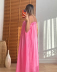Poplin Askılı Elbise -Pembe