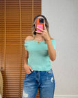 Bardot Yaka Fitilli İnce Triko-Mint