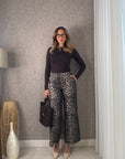 Siyah Leopar Desen Seul Pantolon