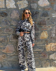 Zebra Desenli Beli Lastikli Pantolon