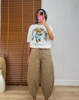 Dikiş Detaylı Gabardin Kumaş Pantolon -Camel