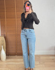 Yıkama Detaylı Mavi Straight Jean