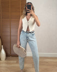 Yırtık Detaylı Denim Pantolon Buz Mavi