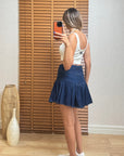 Denim Volanlı Mini Etek