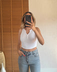 Önü Düğmeli Top-Beyaz