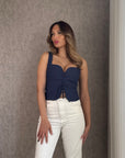 İpli Korse Bluz-İndigo