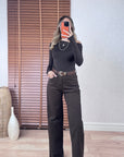 Acı Kahve Straight Yüksek Bel Jean