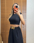 Modal Karışımlı Crop Top-Siyah
