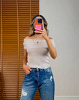 Bardot Yaka Fitilli İnce Triko-Bej