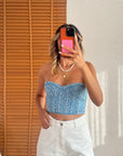 Straplez Crop Bluz Mavi