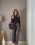 Siyah Leopar Desen Seul Pantolon