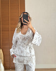 Dicte Desenli Kimono Pantolon Takım