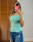 Bardot Yaka Fitilli İnce Triko-Mint