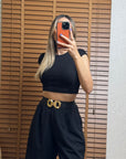 Modal Karışımlı Crop Top-Siyah