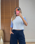 Çizgili Poplin Detaylı T-shirt