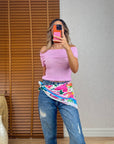 Bardot Yaka Fitilli İnce Triko-Pembe