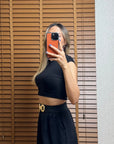 Modal Karışımlı Crop Top-Siyah