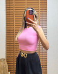Modal Karışımlı Crop Top-Pembe