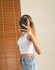 Önü Düğmeli Top-Beyaz