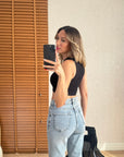 Dikiş Efektli Crop Top-Siyah
