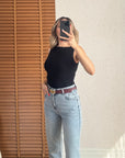 Büzgülü Kayık Yaka Top-Siyah