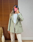 Haki Kolu Katlamalı Blazer Ceket