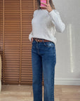 Lazerli Lacivert Straight Jean