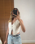 Beatriz Çizgili Yelek Natural