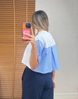 Çizgili Poplin Detaylı T-shirt