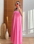 Poplin Askılı Elbise -Pembe