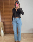 Yıkama Detaylı Mavi Straight Jean