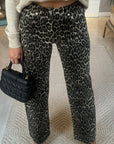 ZR Leopar Desen Straight Jean Pantolon