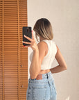 Dikiş Efektli Crop Top-Bej Melanj